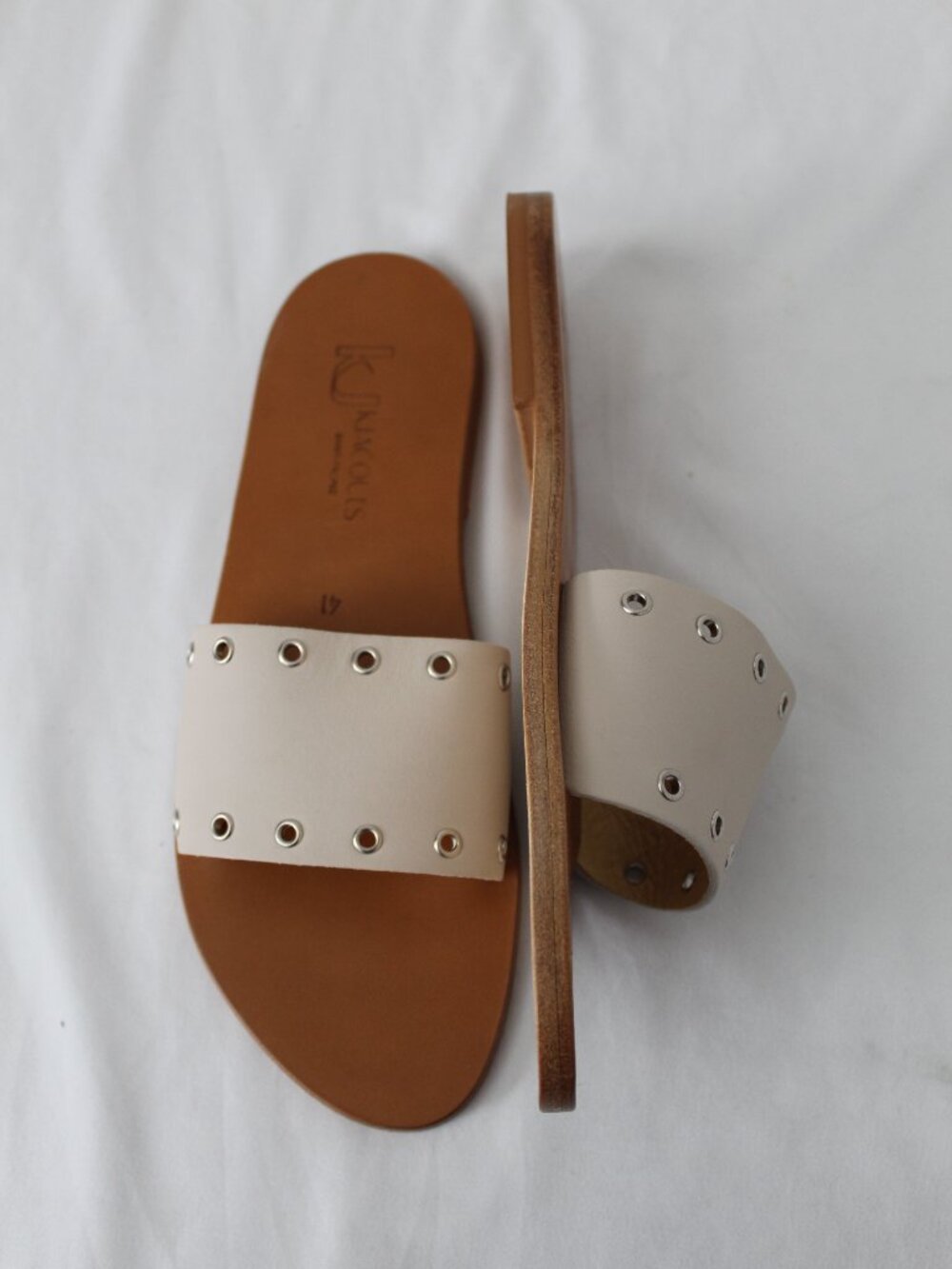 NWB K.Jacques St. Tropez Wide Leather Rivets Marsili Slides Flats Slip Ons 41
